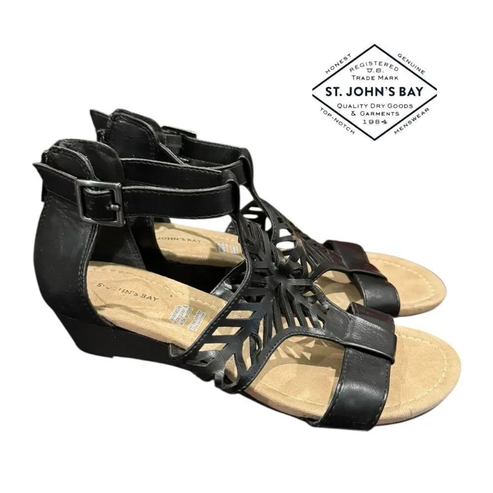 St. John's Bay Nikita Women's Black Wedge Sandals 5.5